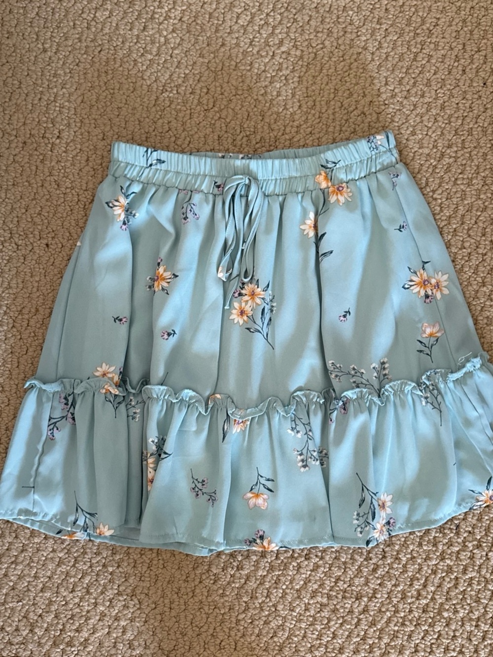 Francesca's Collections Light Blue Floral Ruffled Mini Skirt